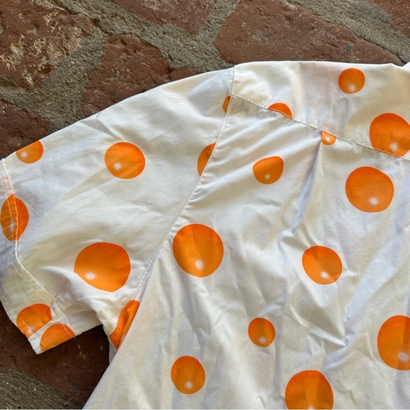 Seaplane XL Vibrant Orange Polka Dot Camp Button Down Men's Short Sleeve Shirt - Picture 3 of 11